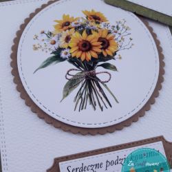 Kartka podziękowanie dla nauczyciela (lub na inną okazję) z bukietem słoneczników