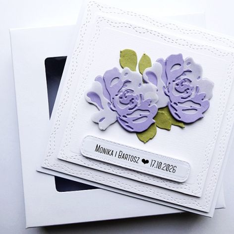 Delikatna kartka ślubna z różami handmade