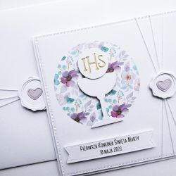 Kartka na Komunię ręcznie robiona z kielichem