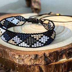 Bransoletka BOHO pleciona z koralików denim Bransoletka BOHO pleciona z koralików denim