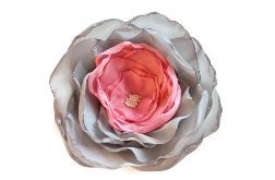 Broszka szaro różowa 8cm kwiatek