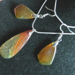 Zielono-pomarańczowy agat pajęczy i srebro, wisiorek, kolczyki - zestaw - 