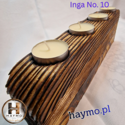 Świecznik drewniany świerk Shou Sugi Ban szelak Inga No. 10