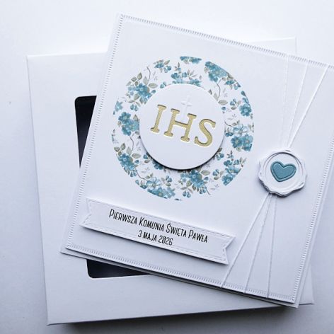 Kartka komunijna z niezapominajkami handmade