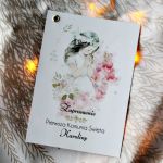 Delikatne zaproszenie komunijne - Dziewczynka - delikatne zaproszenia komunijne dla dziewczynki ze złotym nitem zaproszenie na pierwszą komunię świętą komunia