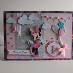 Personalizowana kartka na roczek urodzinowa ręcznie robiona A5 Minnie