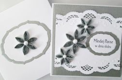 Kartka MŁODEJ PARZE biało-srebrzysta