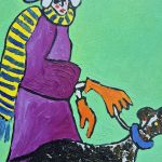 Obraz ręcznie malowany babcia z pieskiem art - 