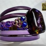 Liliowa Królowa - bransoleta z żywicy i rzemieni - 