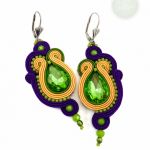 Zielono fioletowe kolczyki sutasz/soutache - Zielono fioletowe kolczyki