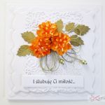 Kartka ŚLUBNA biało-pomarańczowa #1 - Kartka na ślub z pomarańczowymi kwiatami