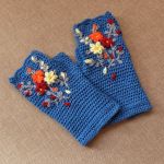 Mitenki niebieskie z kwiatkami - 