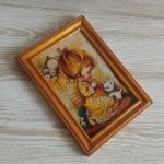 Obrazek z dziewczynką i kotkiem - Obrazek z dziewczynką w stylu vintage
