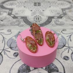 KOMPLET WISIOREK I KOLCZYKI Z ŻYWICY - ETERIA