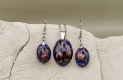 Komplet biżuterii - Kwiaty w Nocy ręcznie robiony zestaw z żywicy