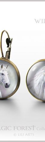 Kolczyki - Biały koń - bigle angielskie - antyczny brąz