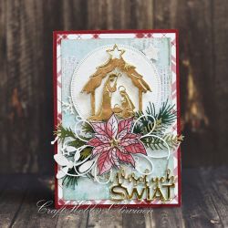 Wesołych Świąt - szopka z poinsettią