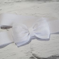 Biała opaska elastyczna kokardka Grażynka z szyfonem