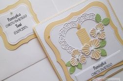 Kartka PAMIĄTKA CHRZTU biało-brzoskwiniowa