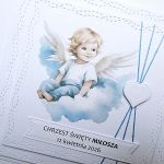 Kartka na Chrzest personalizowana z aniołkiem  - Pamiątka Chrztu z aniołkiem
