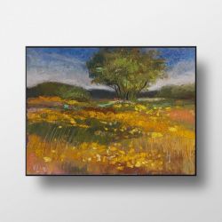 żółta łąka -rysunek pastelami suchymi 