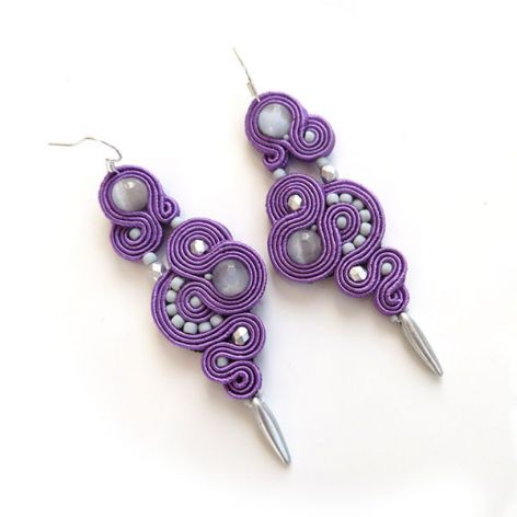 Fioletowe kolczyki długie soutache