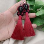 Kolczyki z chwostami czarne bordowe onyksy - czarne chwostybor