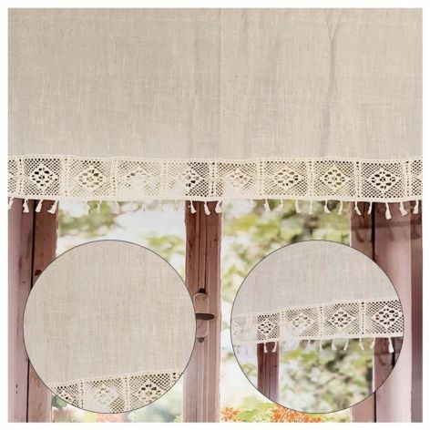 Zazdrostka Firanka Koronkowa Boho z Lnu do Kuchni Stylowa SHABBY 130/45cm