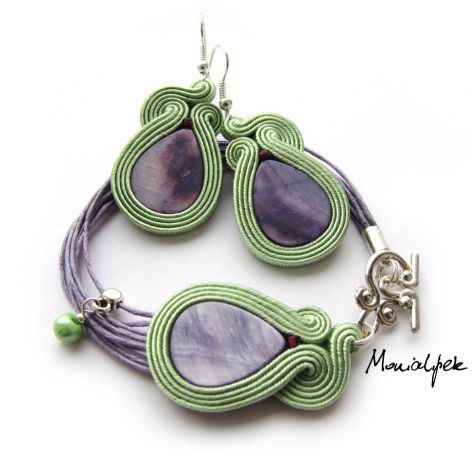 komplet biżuterii jasna ziele i fiolet