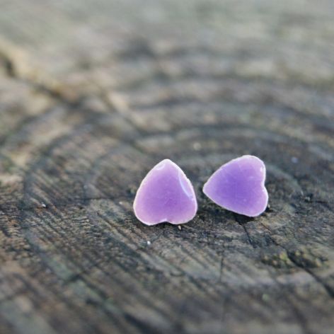 Małe kolczyki serca ceramiczne Polana Lawendy