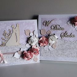 Kartka ślubna wraz z pudełkiem kwiaty róż-bie