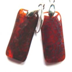 Ciemnopomarańczowy agat pajęczy, kolczyki wiszące prostokaty, srebro