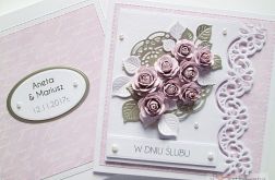 Kartka W DNIU ŚLUBU różowo-srebrna