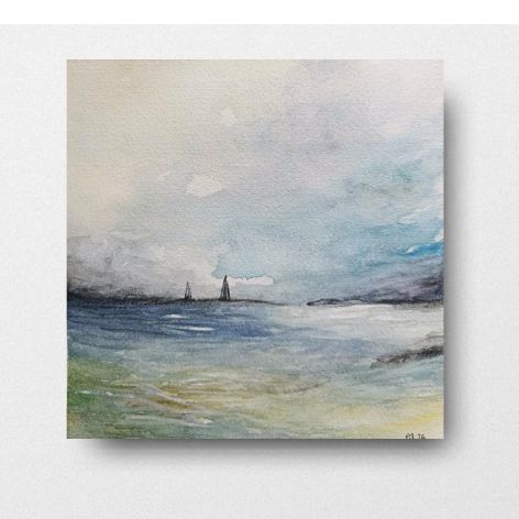 Na morzu-akwarela formatu 20/20 cm 