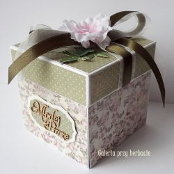 Kartka - pudełko ślubne oliwkowo-różowe