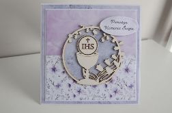 Kartka Pierwsza Komunia Święta liliowa