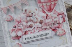 Kartka z okazji narodzin dziewczynki z misiem, personalizacja