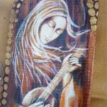 Anioł z mandoliną - obraz na desce - zblizenie na postać