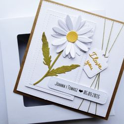 Urokliwa kartka ślubna ze stokrotką handmade 