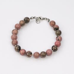 Bransoletka rodonit 8mm, na nadgarstek 16-17cm, srebro oksydowane pr.925
