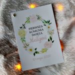 Zaproszenie komunijne - Wiosenne Kwiaty 6 - Delikatne zaproszenia komunijne dla dziewczynki wiosenne kwiaty zaproszenia z nitem na pierwszą komunię świętą eleganckie zaproszenie