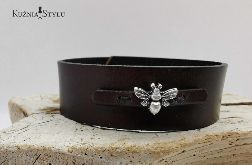 Bransoletka handmade skórzana , rzemyk brązowa z pszczółką