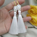 Ślubne kolczyki perłowe boho chwosty frędzle - perłowe