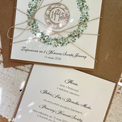 Zaproszenia komunijne z personalizacją z wiankiem