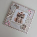 Kartka na urodziny roczek beżowa kotek  - Kartka na urodziny roczek beżowa kotek