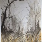 Obraz na ścianę akwarela Jesień las mgła art - Jesień (skadrowany