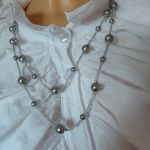 Naszyjnik Korale Perłowe Długi Sznur Pereł Szare Perły - 