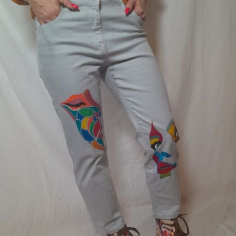 Spodnie jeans ręcznie malowane rozm 40
