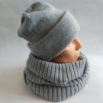 Komplet, czapka + komin, ręcznie robiony na drutach, szary. - szary komplet