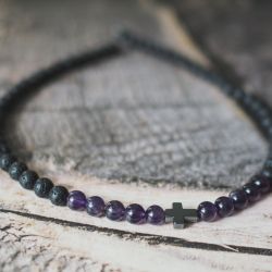 NASZYJNIK MĘSKI LAWA AMETYST KRÓTKI L311b